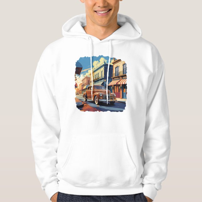 Vintage Town Street Illustration Hoodie (Vorderseite)
