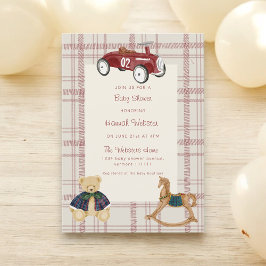 Vintage Toy Car Teddy Bear Baby Shower Einladung