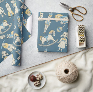 Vintage Toy Pattern Blue/Yellow ID783 Geschenkpapier