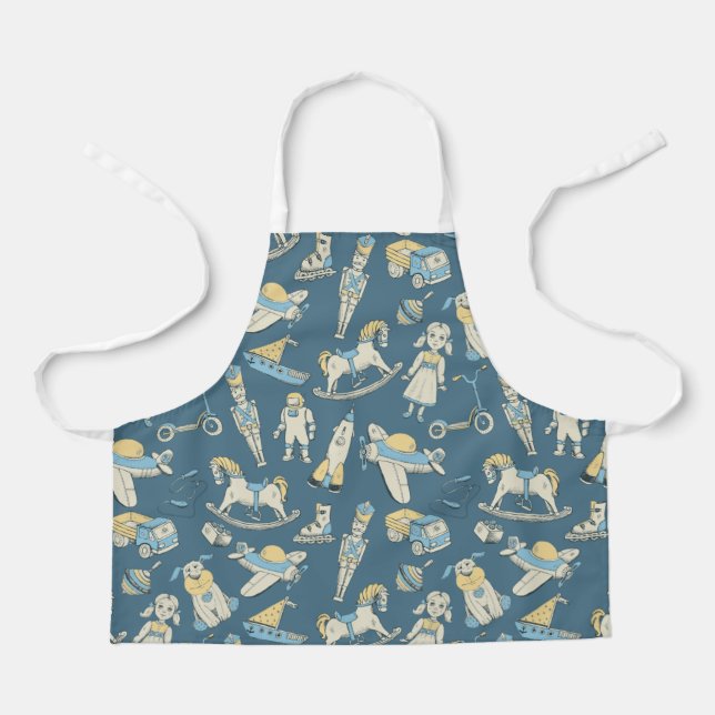 Vintage Toy Pattern Blue/Yellow ID783 Schürze (Vorderseite)