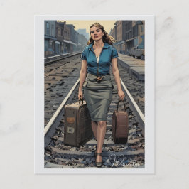 Vintage Track-Gehäuse für weibliche Bahnhöfe Postkarte