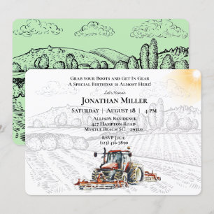 Vintage tracteur agricole Invitation de fête d'ann