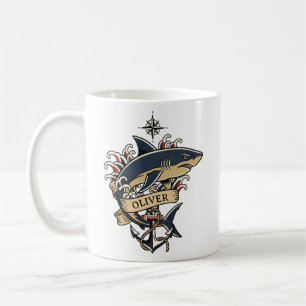 Vintage-traditioneller-Hai-nautischer-Anker-Tattoo Kaffeetasse