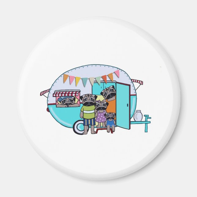 Vintage Trailer-Möpsen Magnet (Vorne)