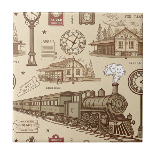 Vintage Train Station Pattern (1) Fliese (Vorderseite)