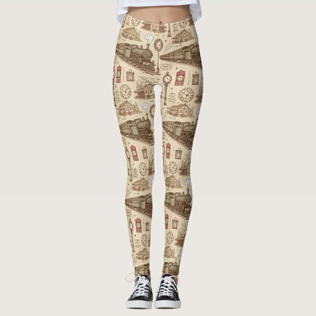 Vintage Train Station Pattern (1) Leggings (Vorderseite)