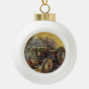 Vintage Traktor alte Scheune Keramik Kugel-Ornament