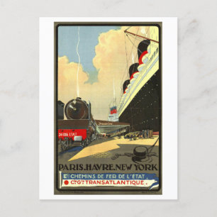 Vintage transatlantische Werbung in Paris-New York Postkarte