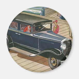 Vintage Transport, Auto am Dock am Meer Magnet