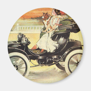 Vintage Transport, Frau in Cabrio Magnet