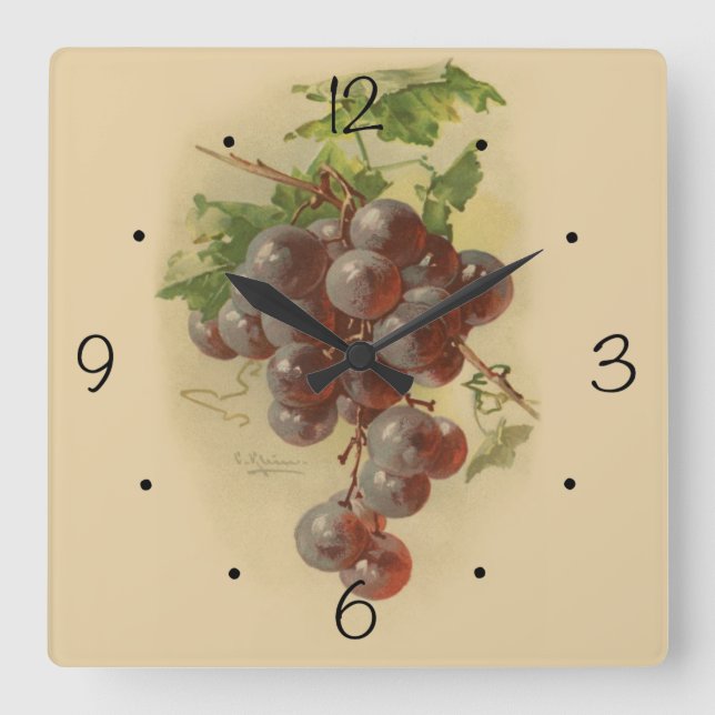 Vintage Trauben Quadratische Wanduhr (Vorderseite)
