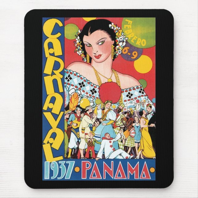 Vintage Travel 1937 Panama Karneval Party Frau Mousepad (Vorne)