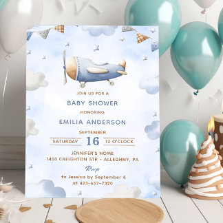 Vintage Travel Airplane Babydusche Party Einladung