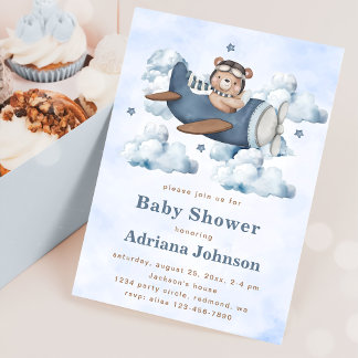 Vintage Travel Airplane Babydusche Party Einladung