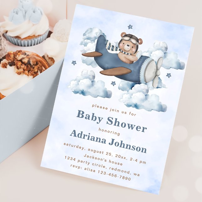 Vintage Travel Airplane Babydusche Party Einladung (Von Creator hochgeladen)