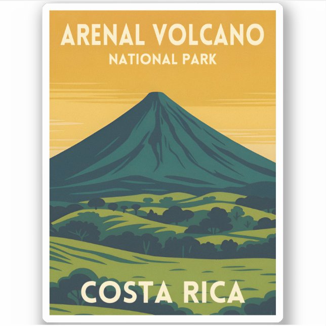 Vintage Travel Arenal Volcano Costa Rica Landscape Aufkleber (Vorderseite)