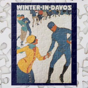 Vintage Travel, Art Deco, Winter Davos Schweiz