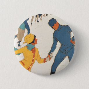 Vintage Travel, Art Deco, Winter Davos Schweiz Button