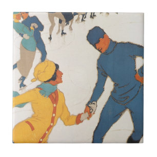 Vintage Travel, Art Deco, Winter Davos Schweiz Fliese