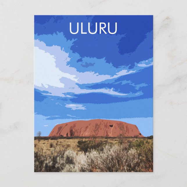 Vintage Travel Art Uluru Australien Postkarte (Vorderseite)