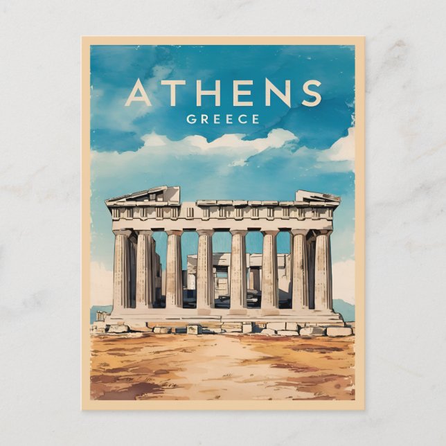 Vintage Travel Athens Griechenland Parthenon Retro Postkarte (Vorderseite)