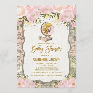 Vintage Travel Baby Dusche Blumen Einladung