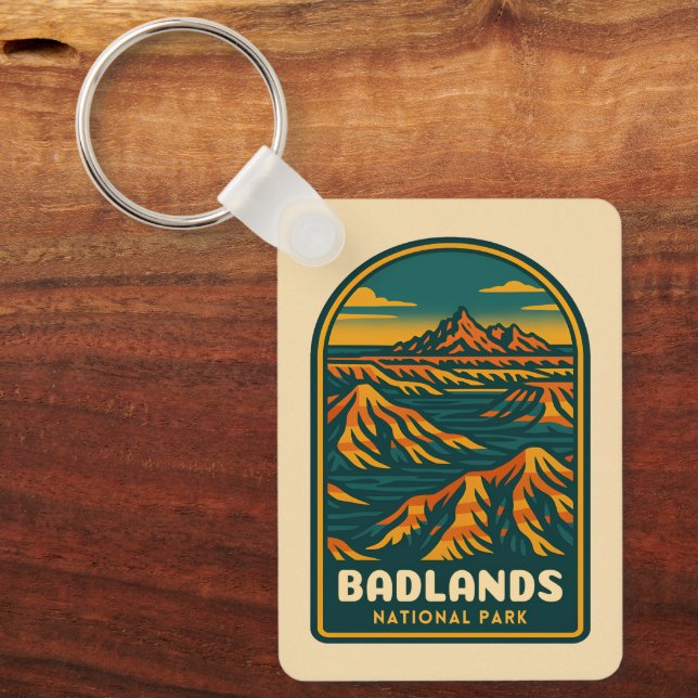 Vintage Travel Badlands Nationalpark Retro Landsch Schlüsselanhänger (Vorderseite)