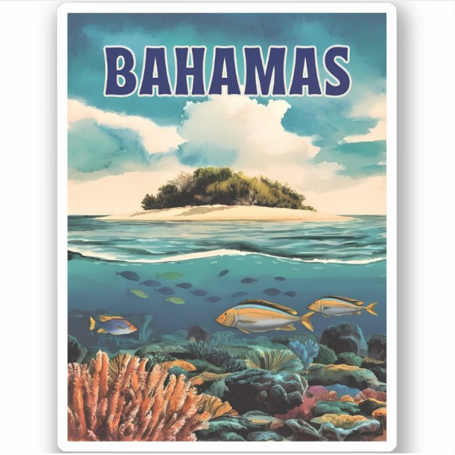 Vintage Travel Bahamas Unterwasser Retro Landschaf Aufkleber (Vorderseite)