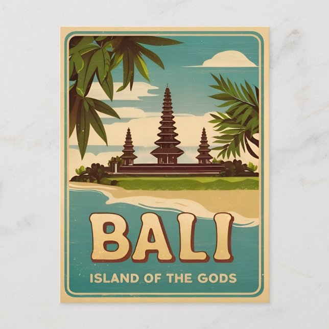 Vintage Travel Bali Indonesia Retro Graphic Postkarte (Vorderseite)
