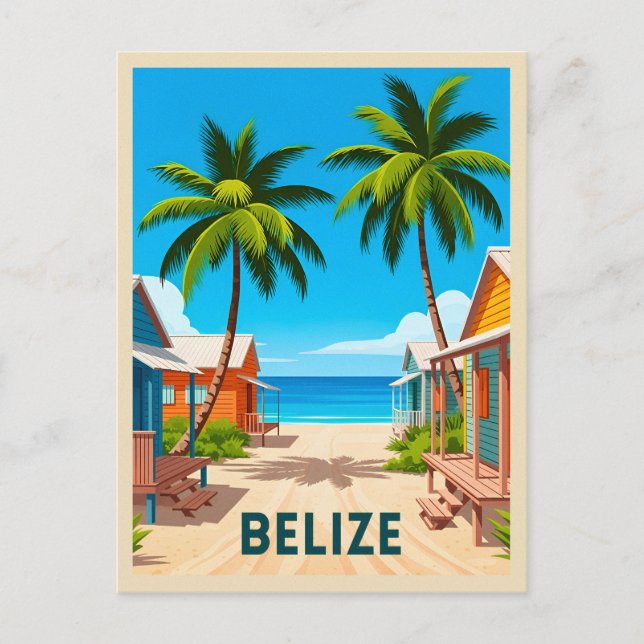 Vintage Travel Belize Beach Karibik Postkarte (Vorderseite)