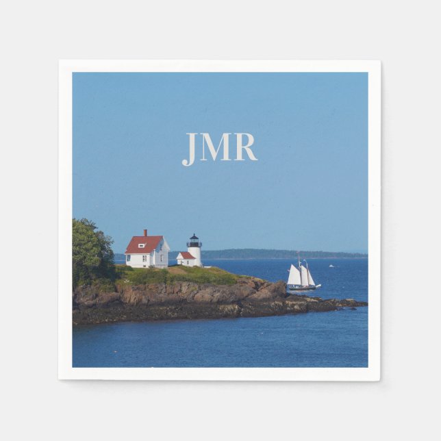 Vintage Travel Blue Ocean Lighthouse Maine Sail Serviette (Vorderseite)