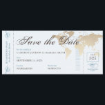 Vintage Travel Blue Tan Weltkarte Boarding Pass Save The Date<br><div class="desc">Hochzeit Sichern Sie das Date Boarding Pass Flugzeug Ticket Vorlage für eine Hochzeit in Urlaubsort mit antiker Landkarte oder Vintager globaler Ästhetik in verblasstem Blau und Bräunlich mit authentisch aussehenden Schriftart und vollständig bearbeitbaren Schriftart, Text und Farben, um Ihnen zu helfen, Ihre Reise Thema Flugzeug Ticket Hochzeitsdatum Ankündigung Karte mit...</div>