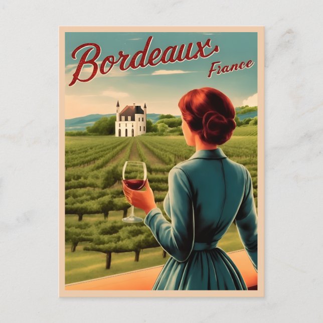Vintage Travel Bordeaux Frankreich Retro Landschaf Postkarte (Vorderseite)