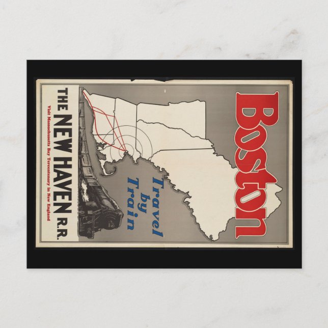 Vintage Travel Boston New Haven Bahn Postkarte (Vorderseite)
