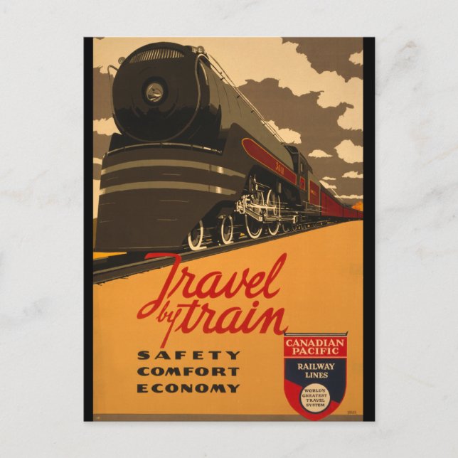 Vintage Travel by Train Poster Postkarte (Vorderseite)