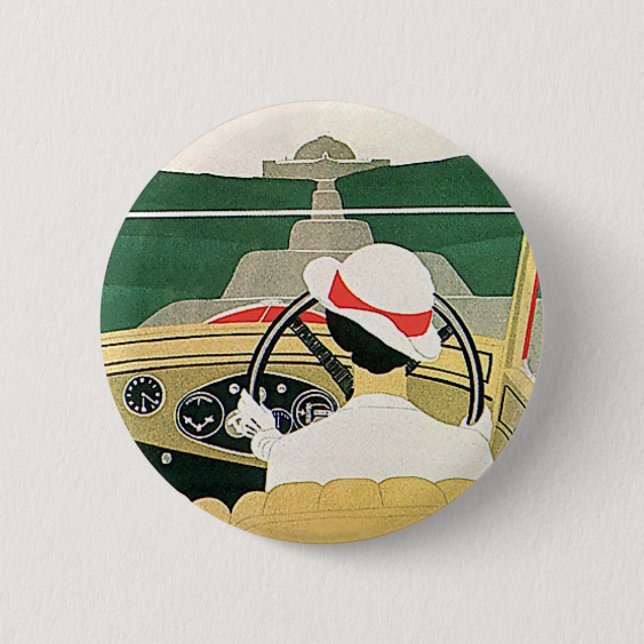 Vintage Travel, Cabrio Car im Land Button (Vorderseite)