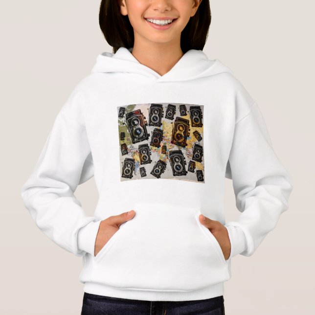Vintage Travel Camera Muster Hoodie (Vorderseite)