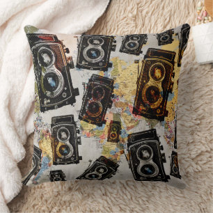 Vintage Travel Camera Muster Kissen