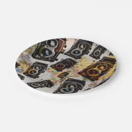 Vintage Travel Camera Muster Pappteller