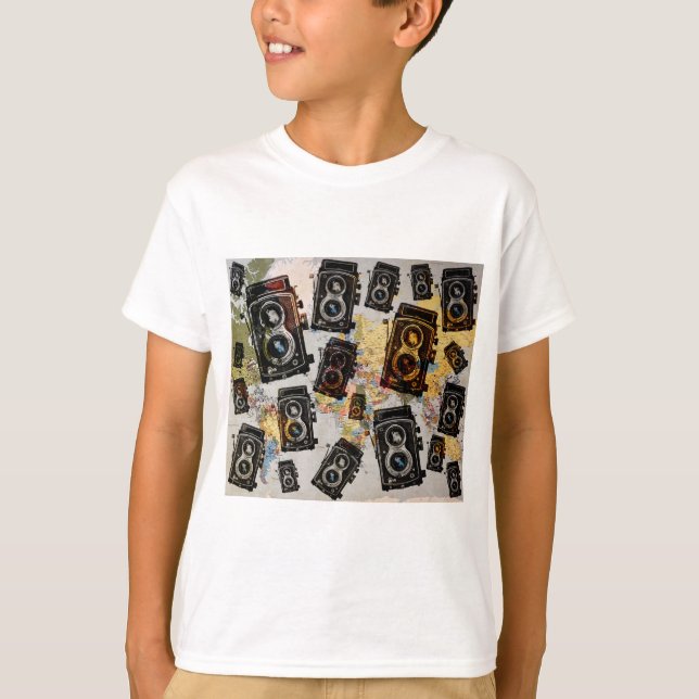 Vintage Travel Camera Muster T-Shirt (Vorderseite)