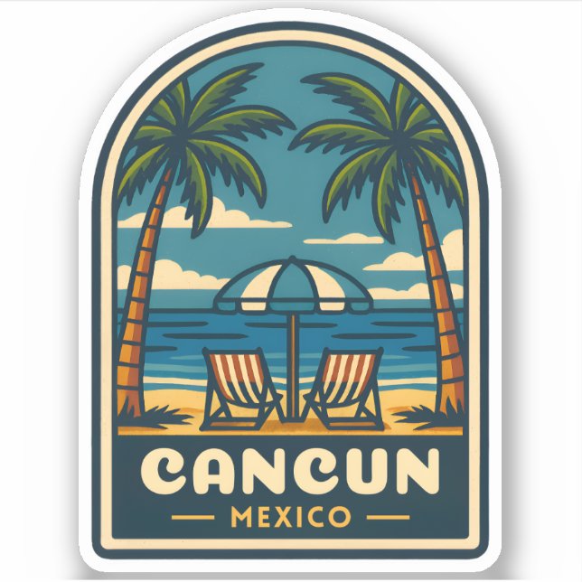 Vintage Travel Cancun Mexiko Beach Retro Aufkleber (Vorderseite)
