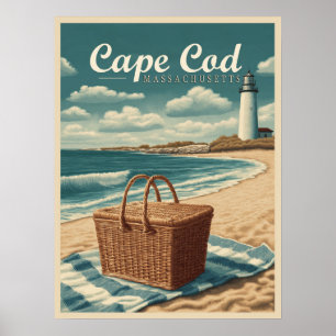 Vintage Travel Cape Cod Massachusetts Beach Retro Poster