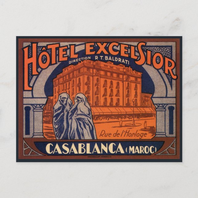 Vintage Travel, Casablanca in Marokko, Afrika Postkarte (Vorderseite)
