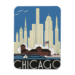 Vintage Travel Chicago Hat Alles Stadt-Silhouette Magnet