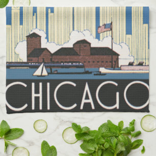 Vintage Travel Chicago hat alles, was City Skyline Geschirrtuch