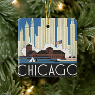 Vintage Travel Chicago hat alles, was City Skyline Keramikornament