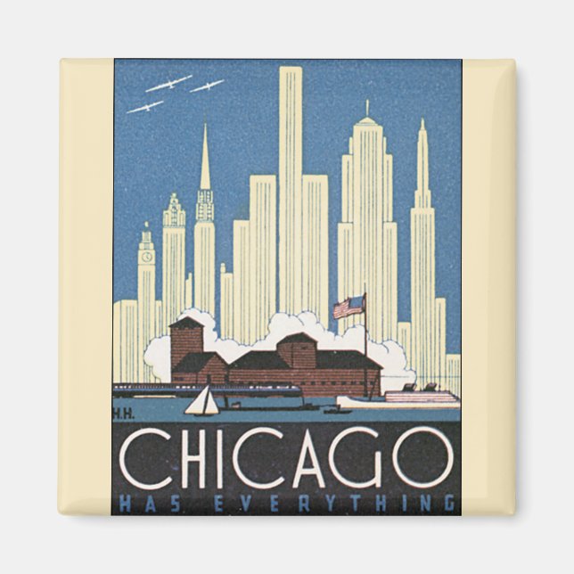 Vintage Travel Chicago Illinois Skyscraper Skyline Magnet (Vorne)