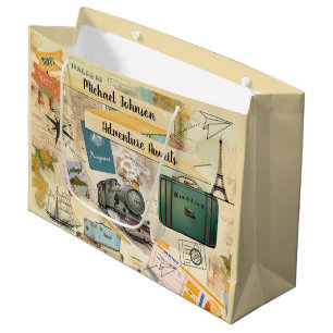 Vintage Travel Collage 2 Große Geschenktasche Geschenktüte