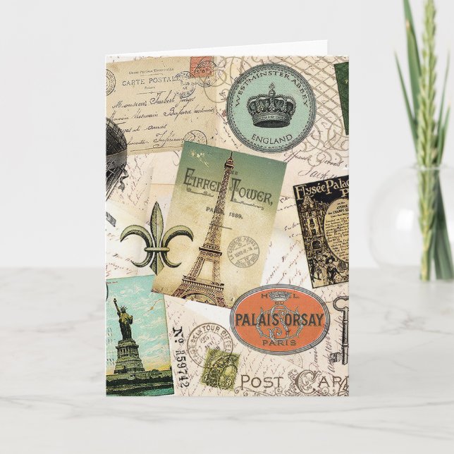 Vintage Travel Collage Note Card Karte (Vorderseite)