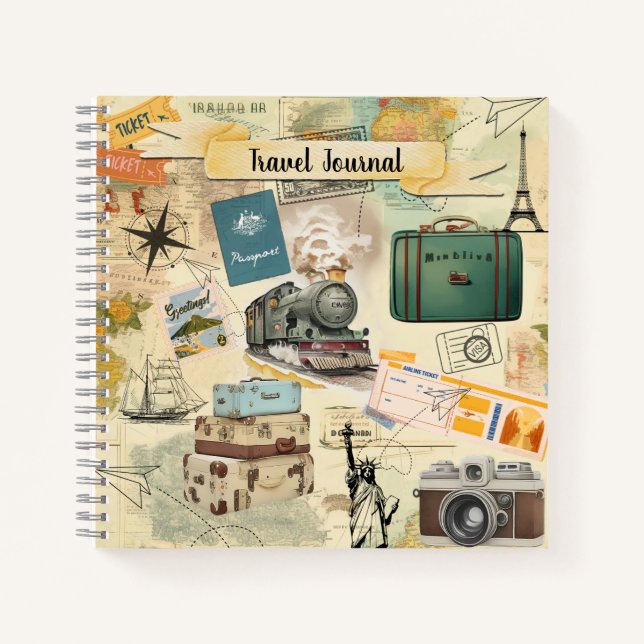 Vintage Travel Collage Notizbuch (Vorderseite)